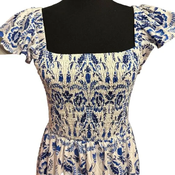 Sugarlips Dress Medium Cottagecore Smocked Tiered Maxi Coastal Vacation Cruise - Picture 3 of 10